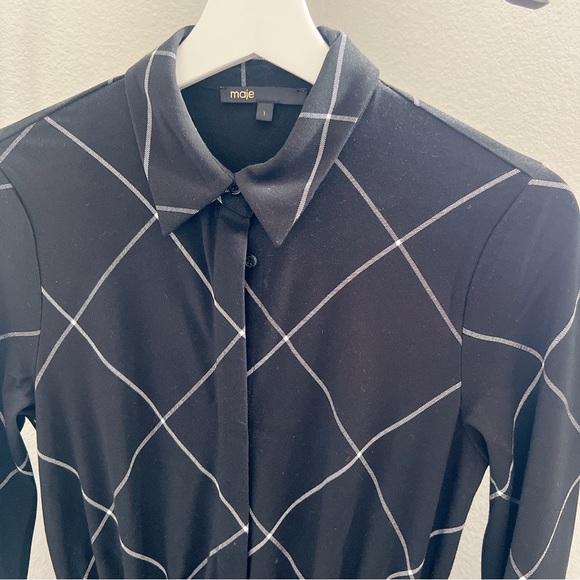 NWOT Maje Ralek Checked Asymmetric Midi Shirt Dress - Picture 5 of 11